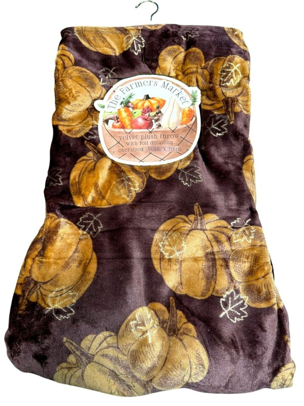 The Farmers Market Velvet Plush Throw Foil Oversized 60in x 70in Pumpkin